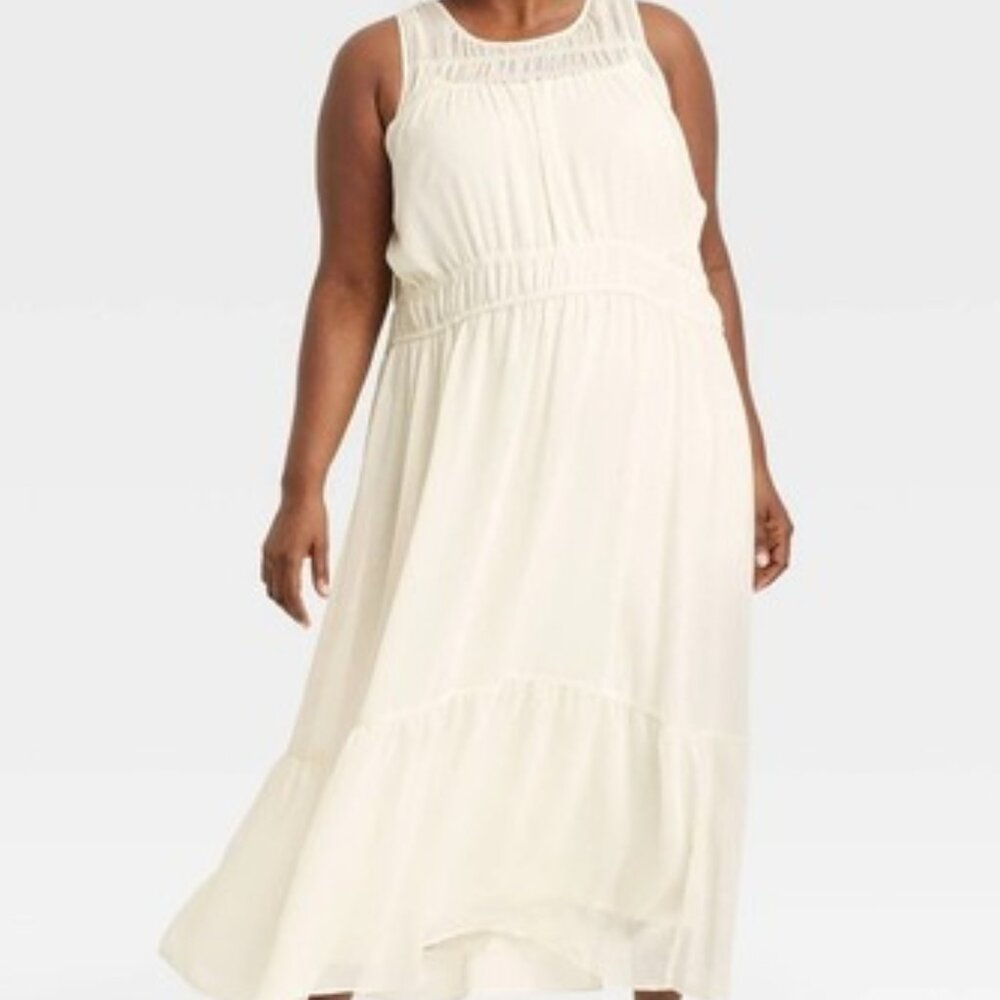 A New Day Cream Sheer Chiffon Wedding Party Occasion Maxi Slip Dress NWT 1X - Picture 2 of 3